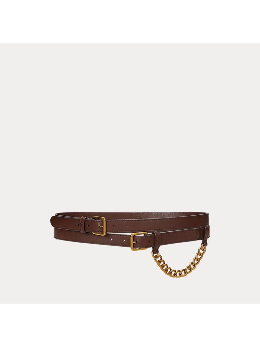 NWT Ralph Lauren Leather Double-Wrap Chain Belt Dark Mahogany Size Small